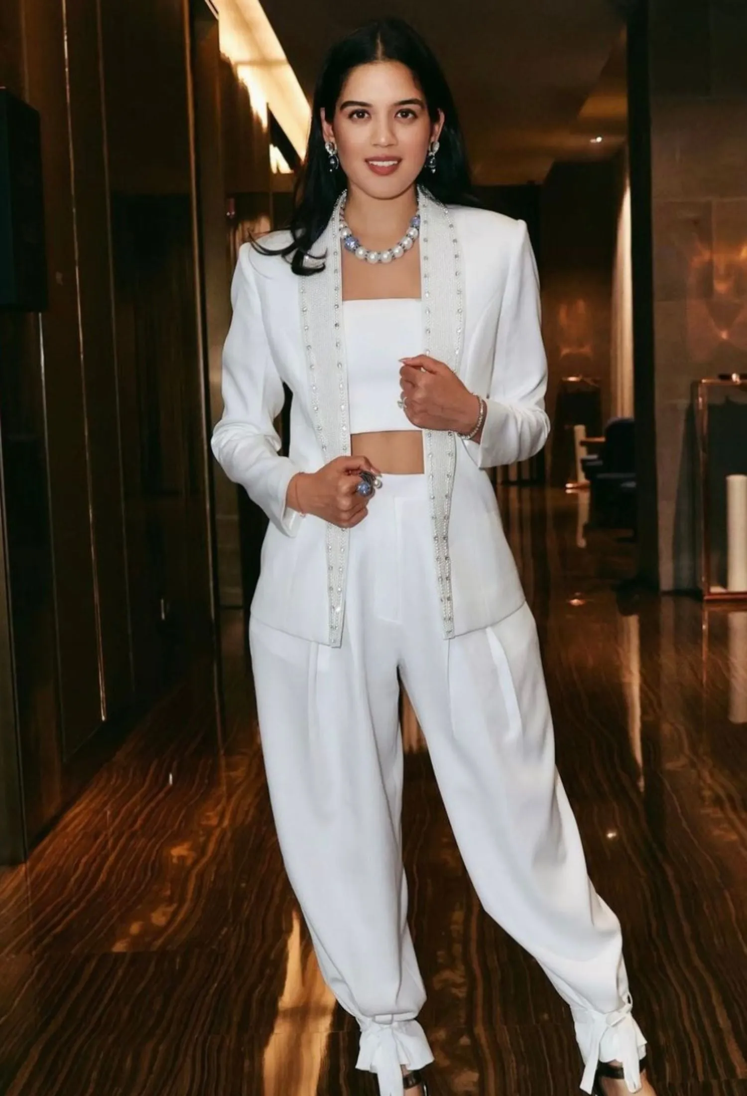 White Pearl Lapel Blazer