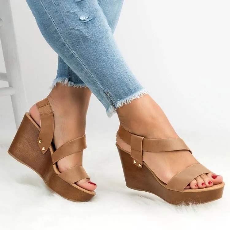 Women peep toe hollow breathable slip on wedge sandals
