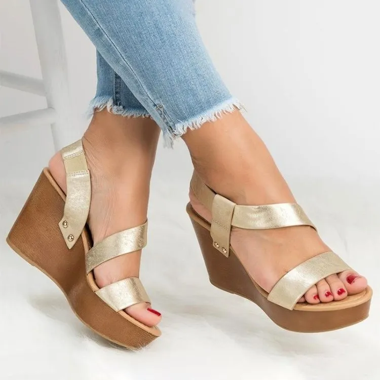 Women peep toe hollow breathable slip on wedge sandals