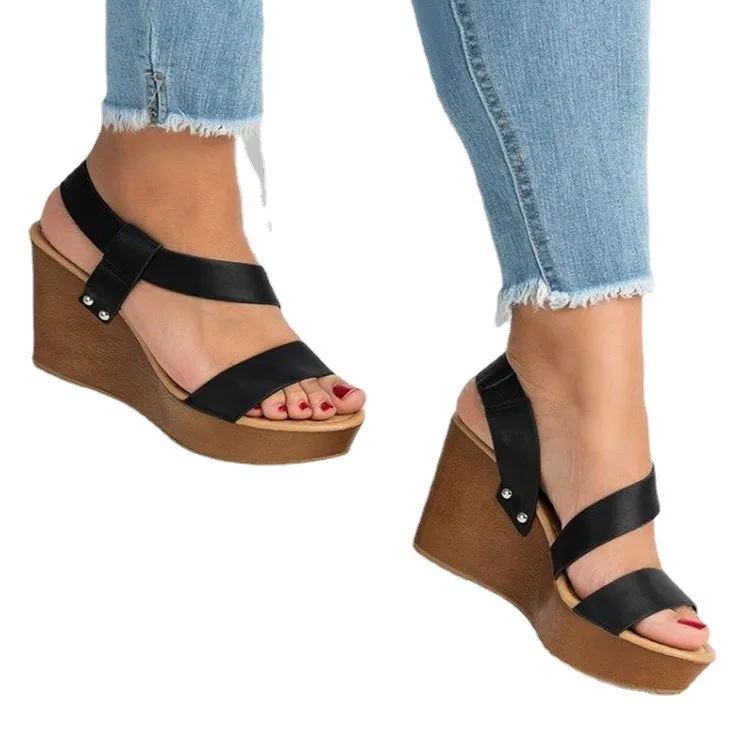 Women peep toe hollow breathable slip on wedge sandals