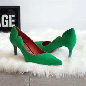 Women's Genoa Pointed Toe Leather Heels Wide Plus Size Clover Green 5278