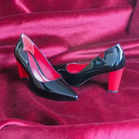 Women's Genoa Pointed Toe Leather Heels Wide Plus Size Passion Red Luxury Black 4914
