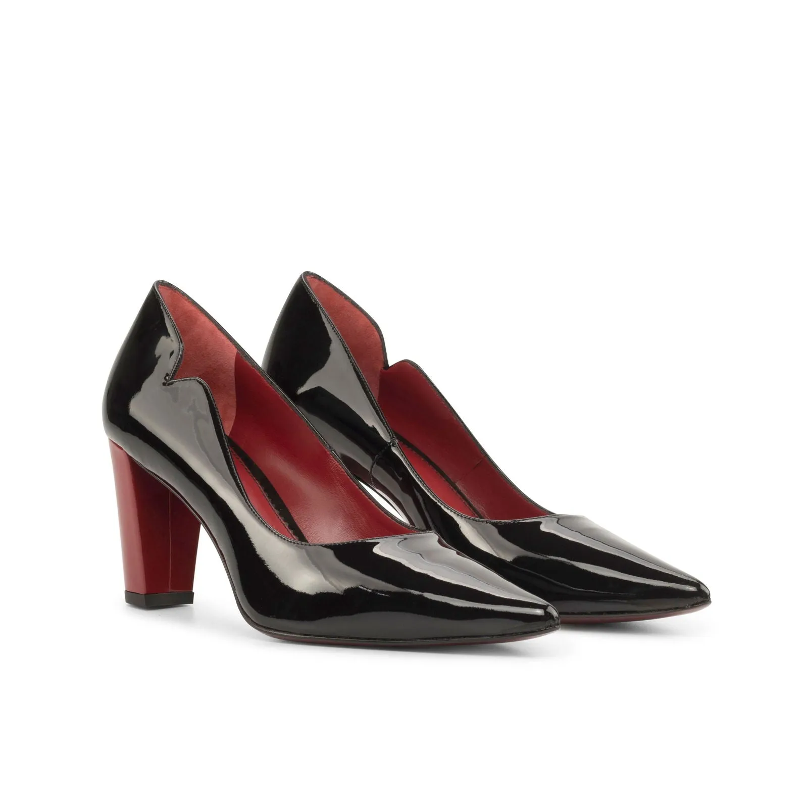 Women's Genoa Pointed Toe Leather Heels Wide Plus Size Passion Red Luxury Black 4914