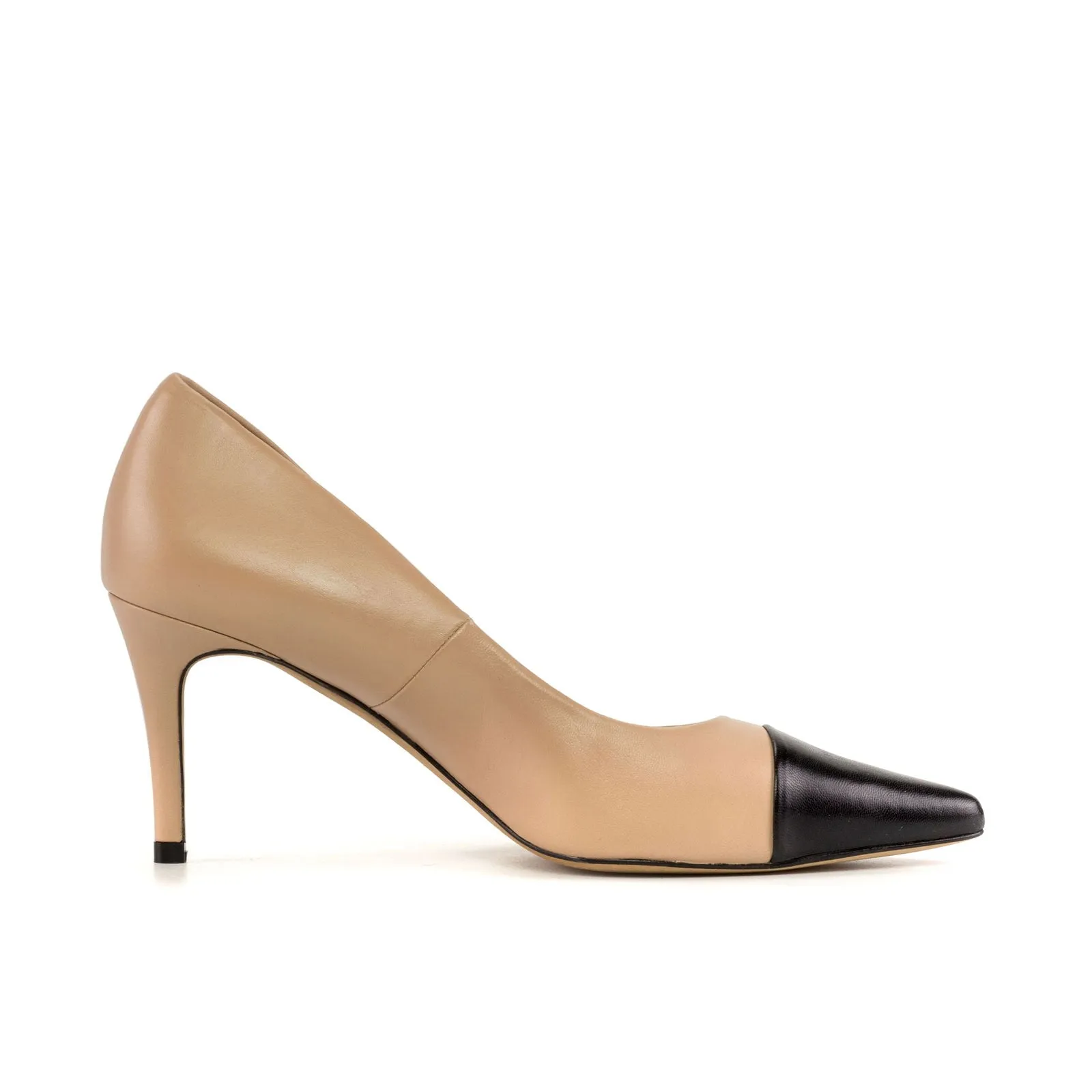 Women's Milan Pointed Toe Leather Heels Wide Plus Size Luxury Black Nude Skin 5446
