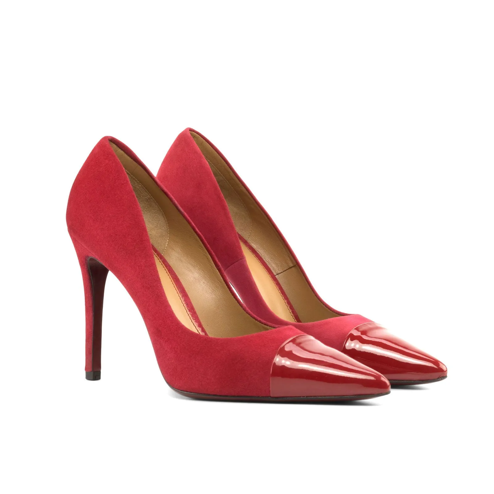Women's Milan Pointed Toe Leather Heels Wide Plus Size Passion Red 4773
