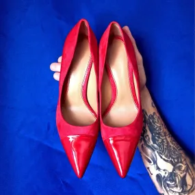 Women's Milan Pointed Toe Leather Heels Wide Plus Size Passion Red 4773