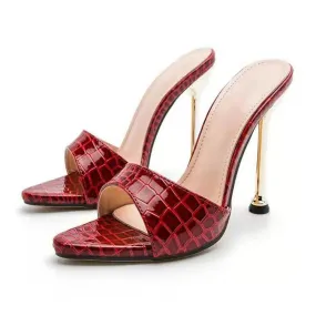 Women's pointed peep toe snakeskin stiletto high heels