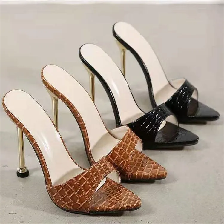 Women's pointed peep toe snakeskin stiletto high heels