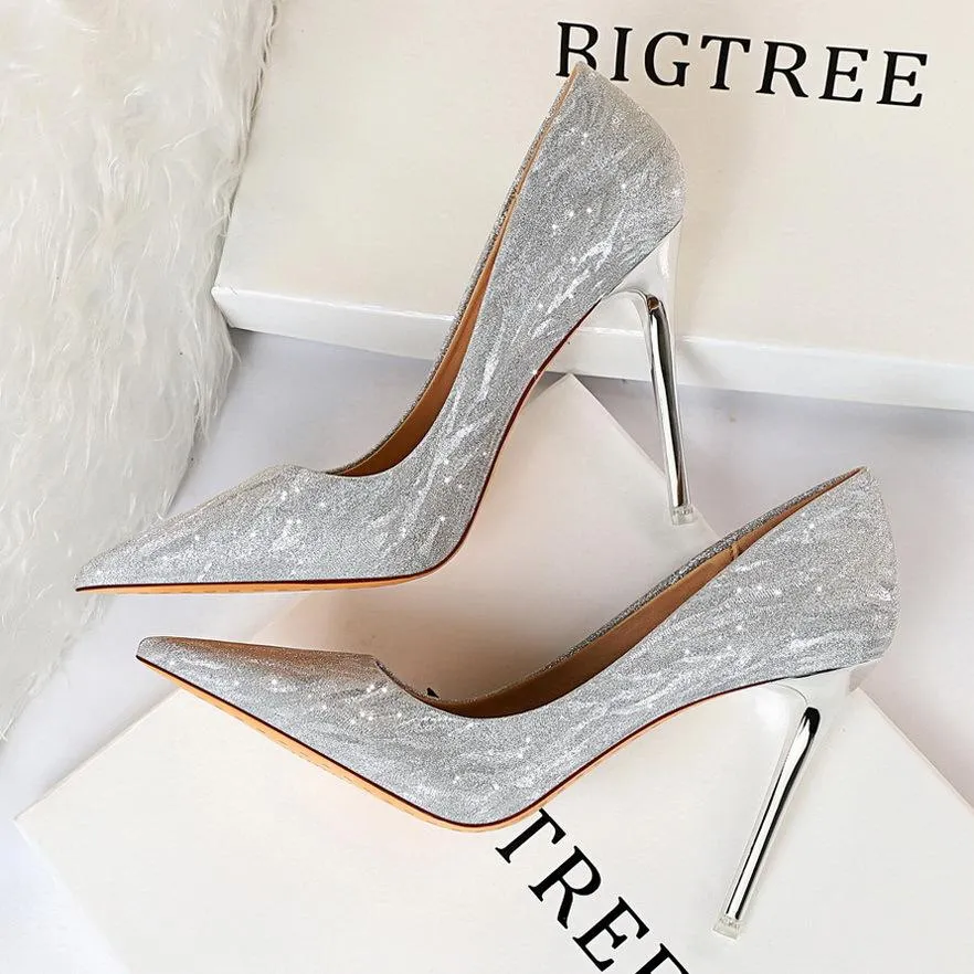 Women's rhinestone wedding bridal high heels sexy glitter closed toe stiletto heels