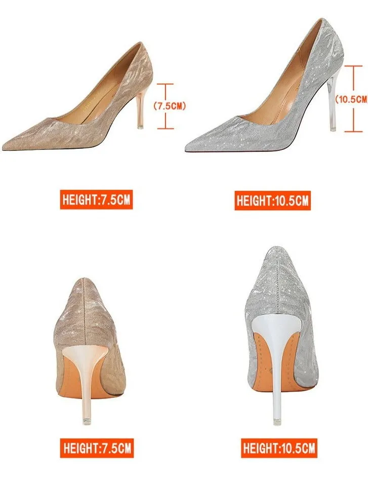 Women's rhinestone wedding bridal high heels sexy glitter closed toe stiletto heels