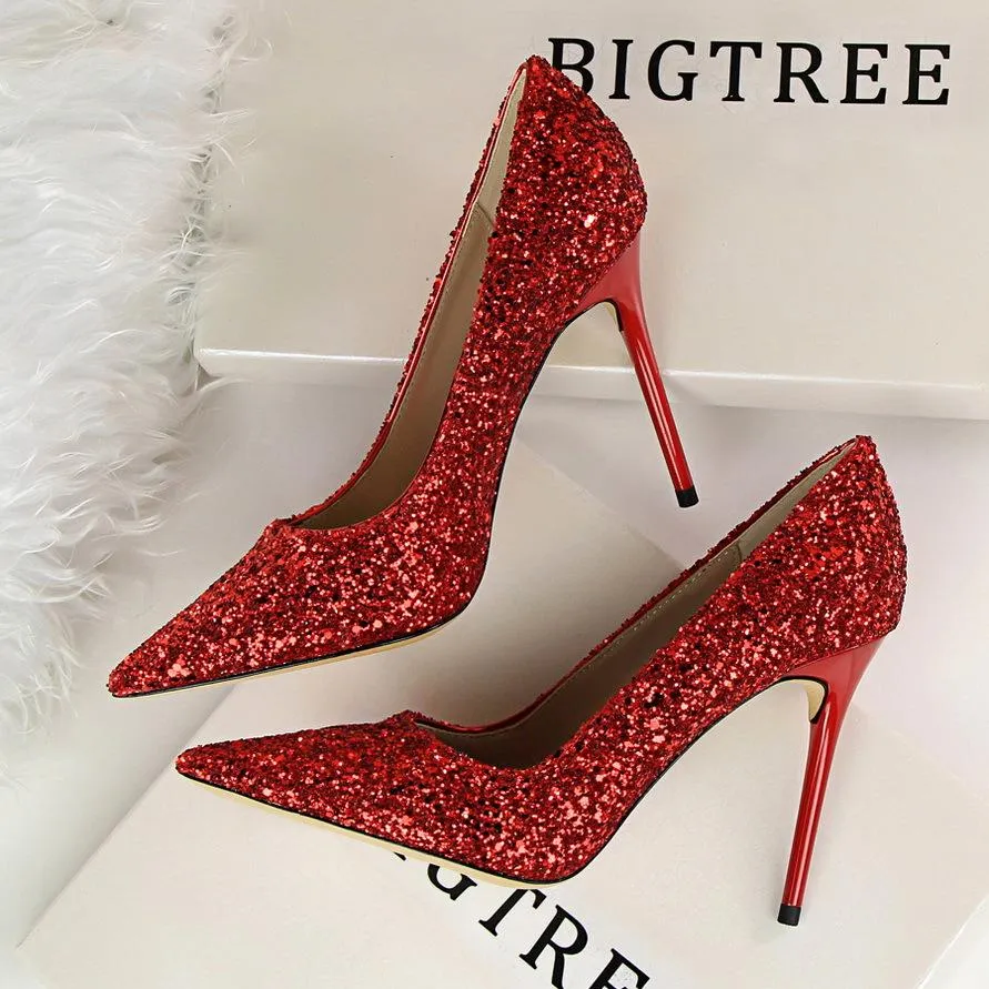 Women's rhinestone wedding high heels closed pointed toe stiletto heels
