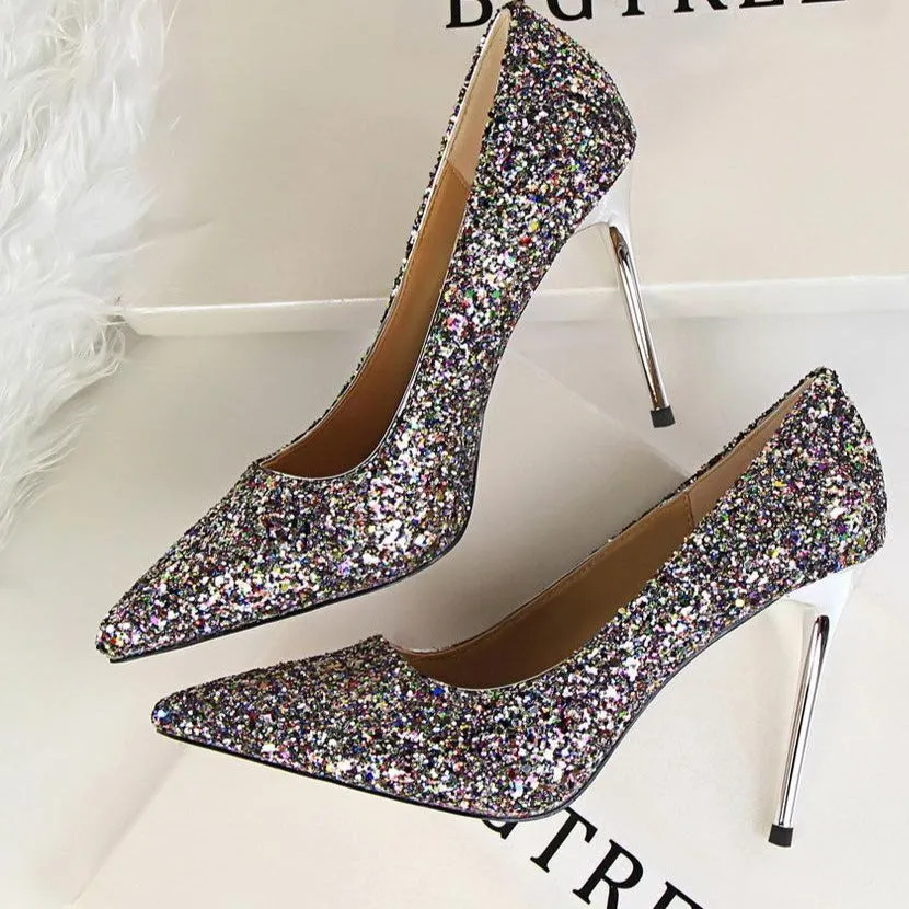 Women's rhinestone wedding high heels closed pointed toe stiletto heels