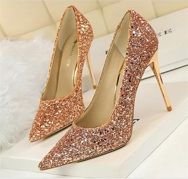 Women's rhinestone wedding high heels closed pointed toe stiletto heels