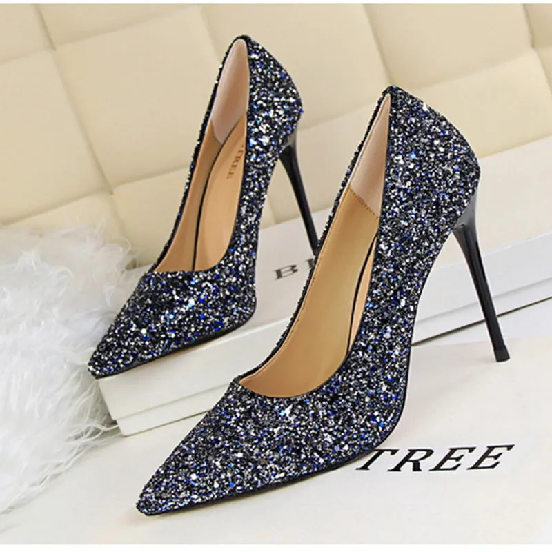 Women's rhinestone wedding high heels closed pointed toe stiletto heels