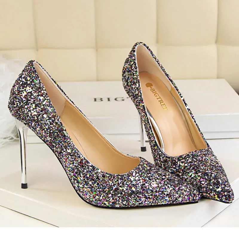 Women's rhinestone wedding high heels closed pointed toe stiletto heels