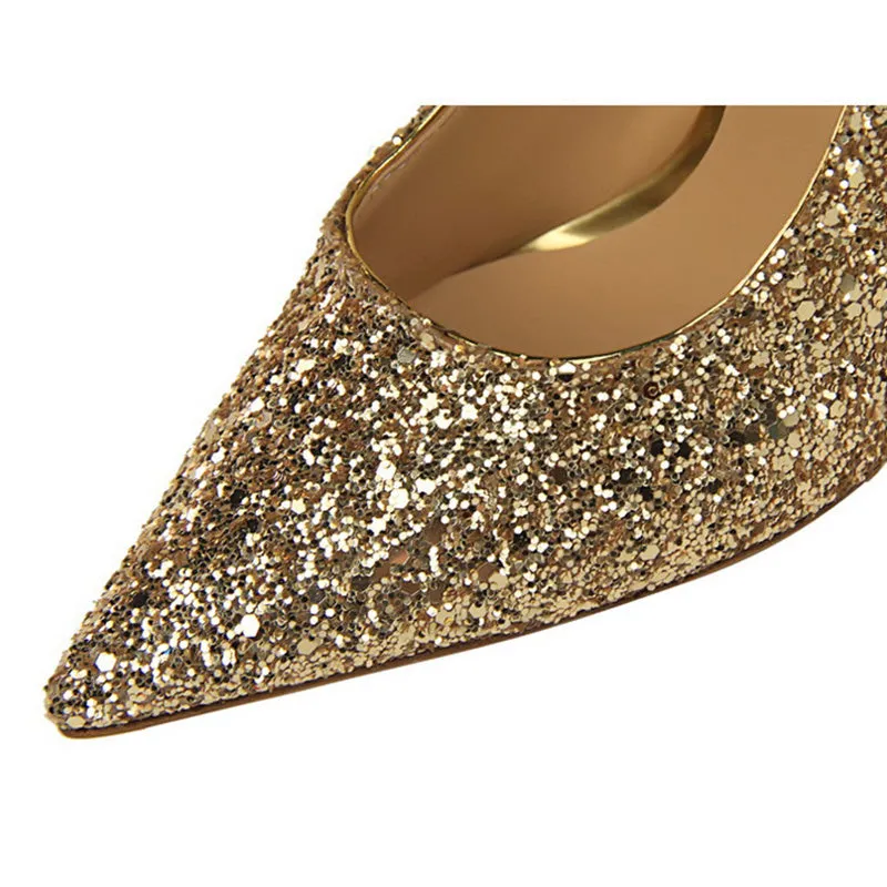 Women's rhinestone wedding high heels closed pointed toe stiletto heels