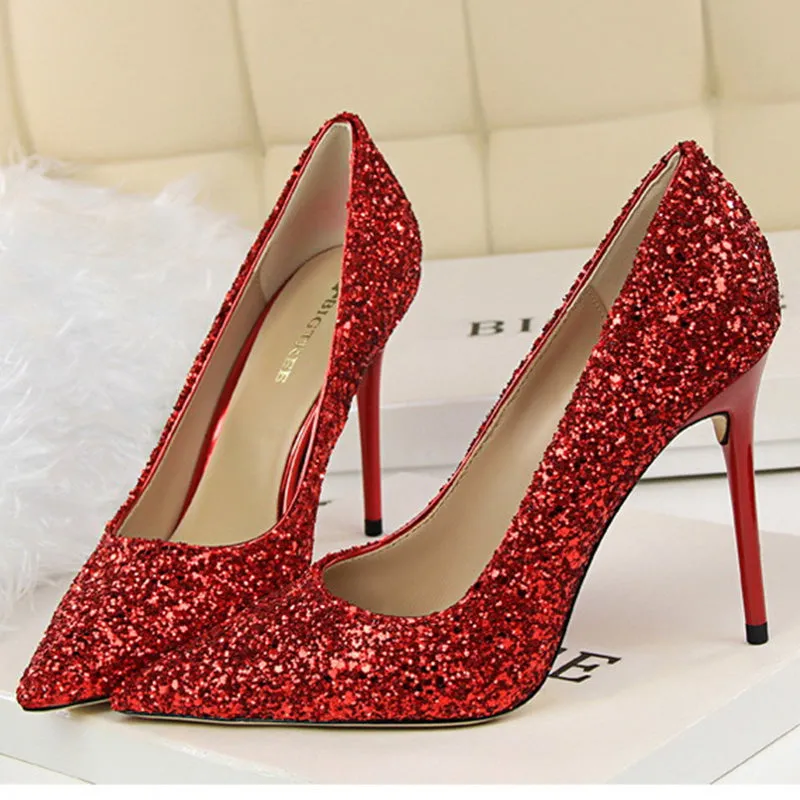 Women's rhinestone wedding high heels closed pointed toe stiletto heels