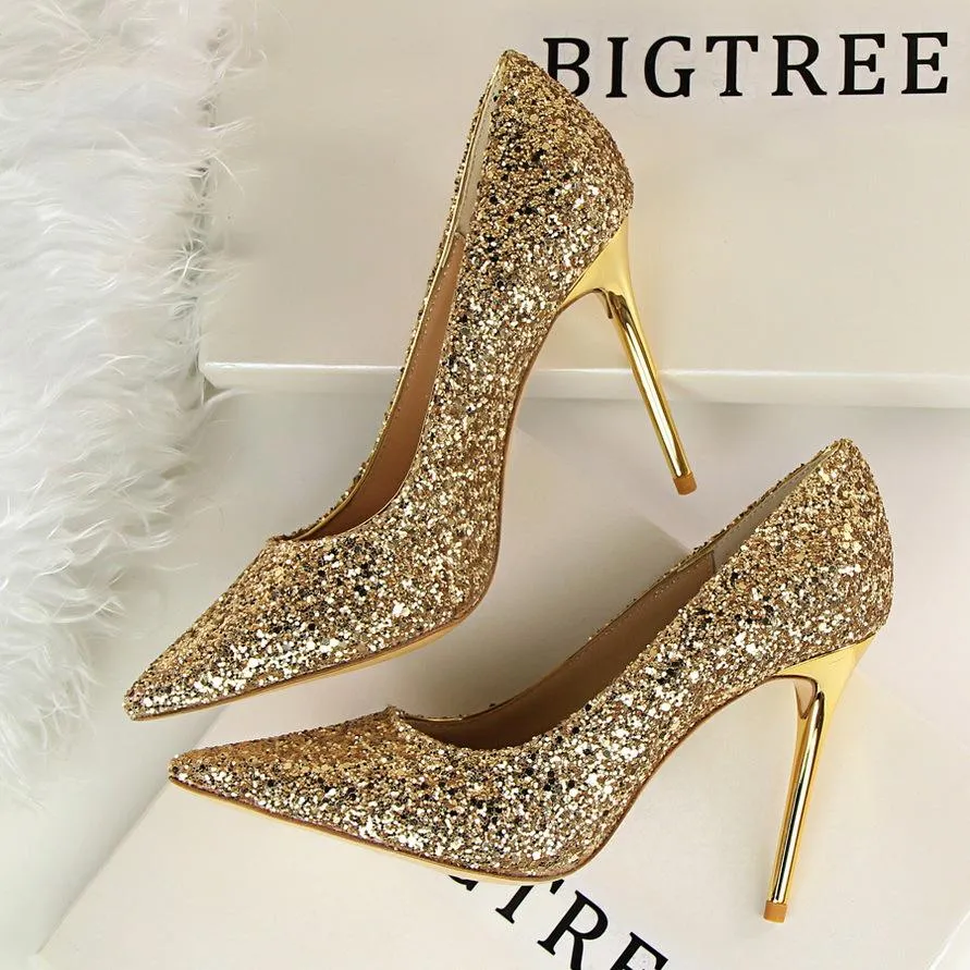 Women's rhinestone wedding high heels closed pointed toe stiletto heels