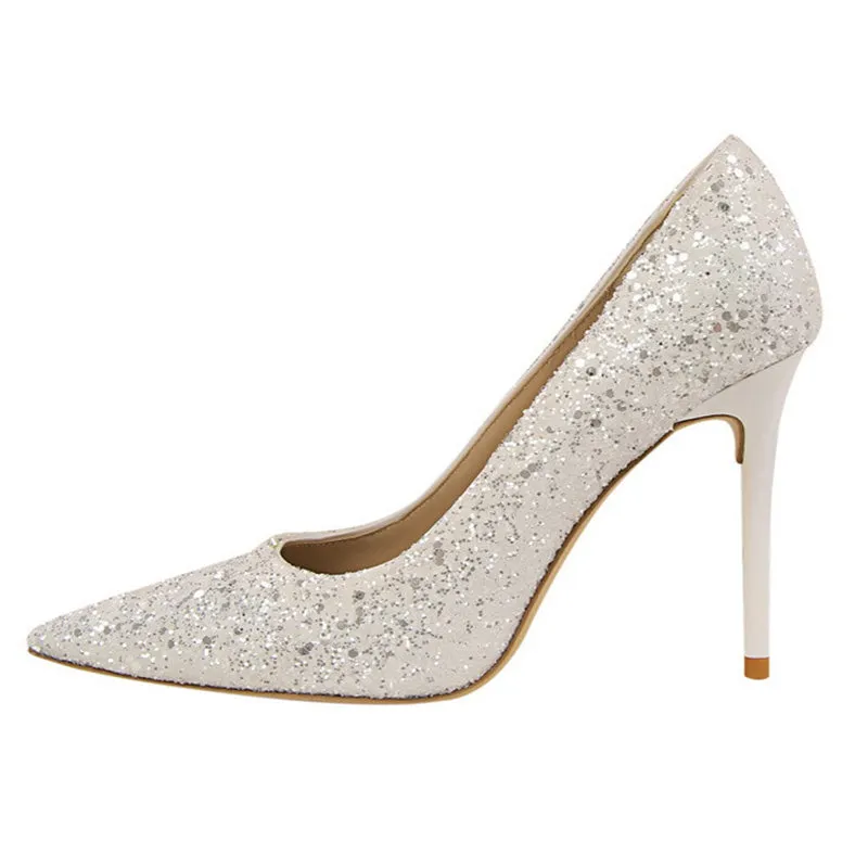 Women's rhinestone wedding high heels closed pointed toe stiletto heels