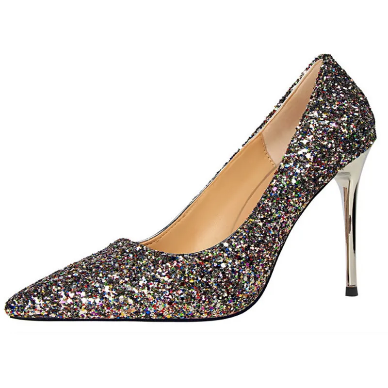 Women's rhinestone wedding high heels closed pointed toe stiletto heels