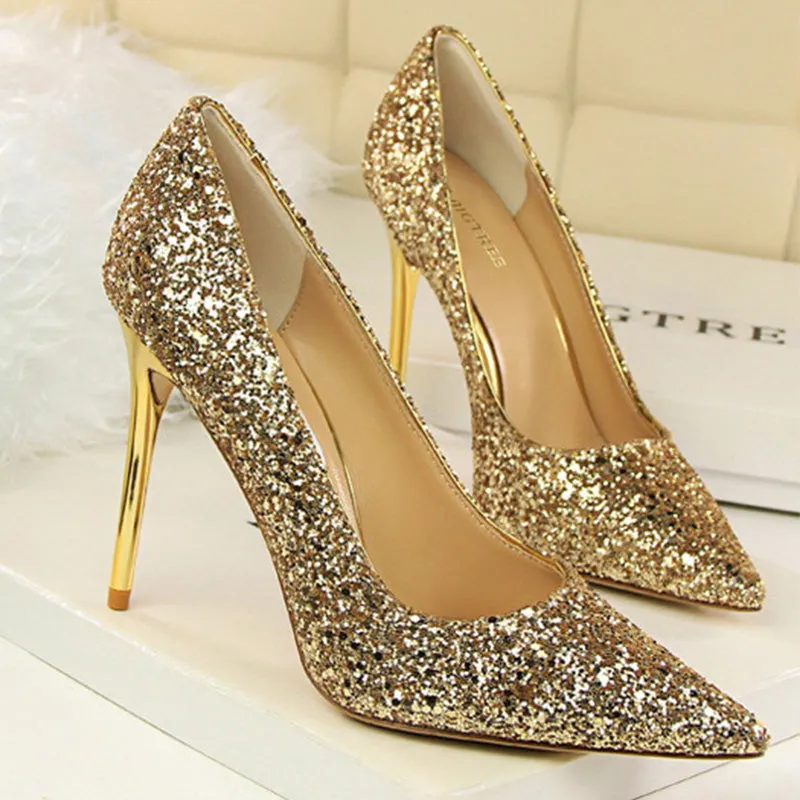 Women's rhinestone wedding high heels closed pointed toe stiletto heels