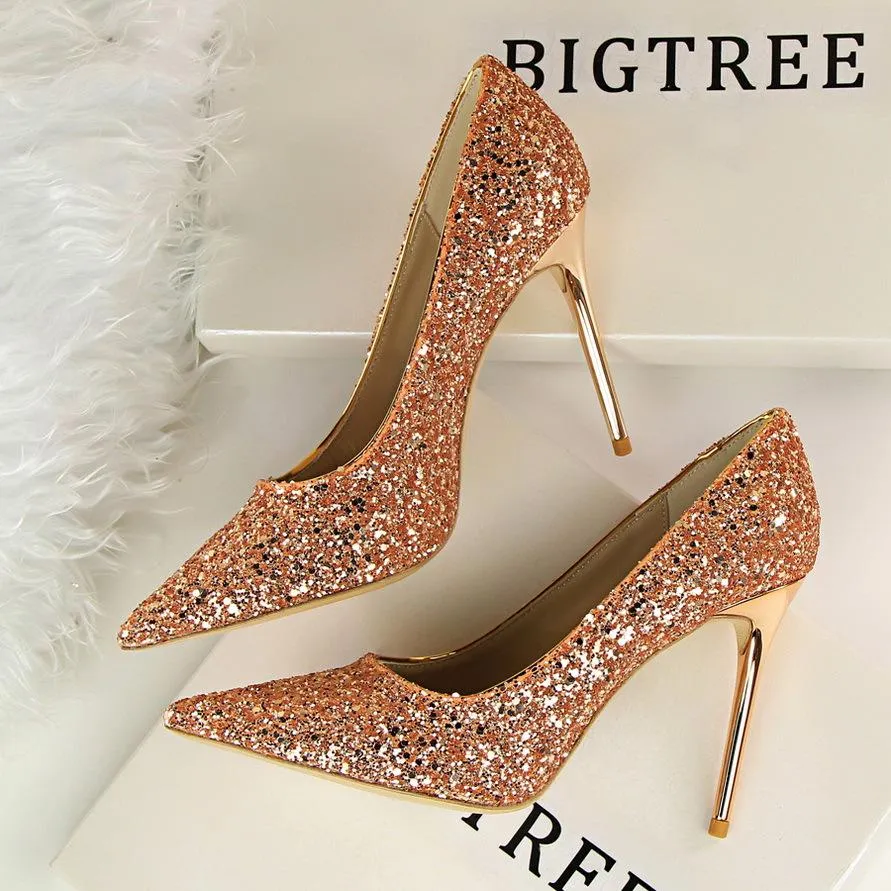 Women's rhinestone wedding high heels closed pointed toe stiletto heels