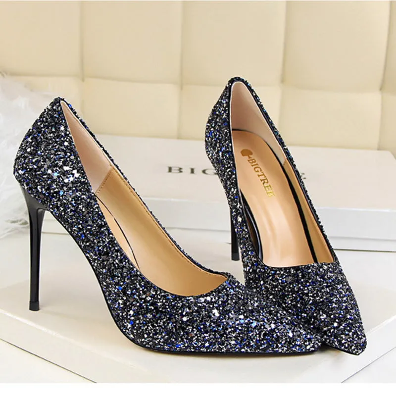 Women's rhinestone wedding high heels closed pointed toe stiletto heels
