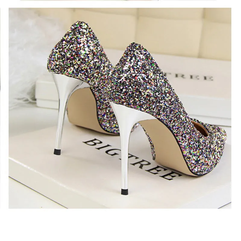 Women's rhinestone wedding high heels closed pointed toe stiletto heels