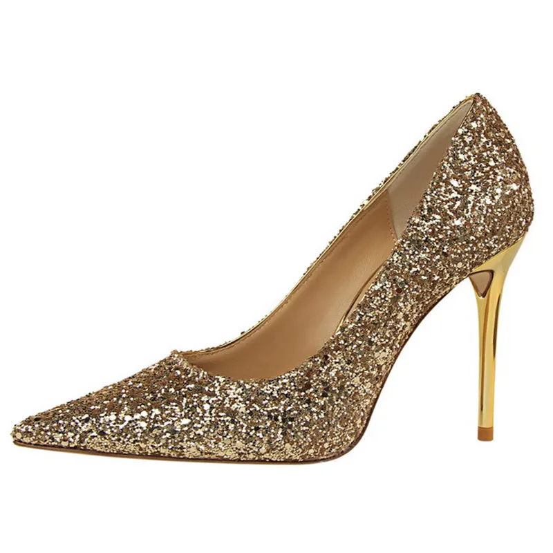 Women's rhinestone wedding high heels closed pointed toe stiletto heels