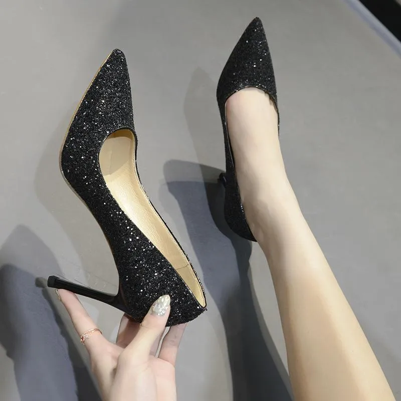 Women's rhinestone wedding high heels closed pointed toe stiletto heels