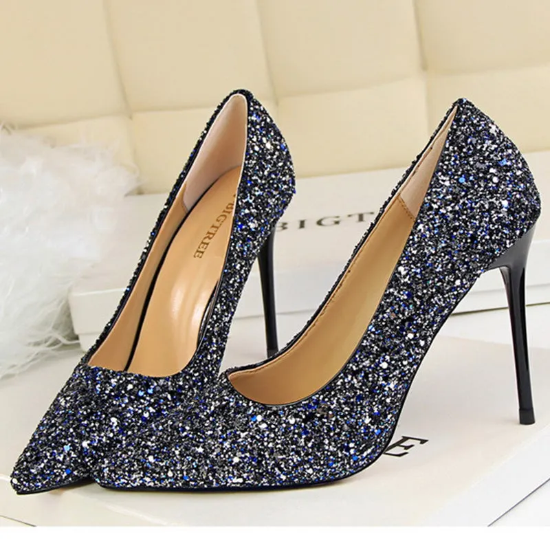 Women's rhinestone wedding high heels closed pointed toe stiletto heels
