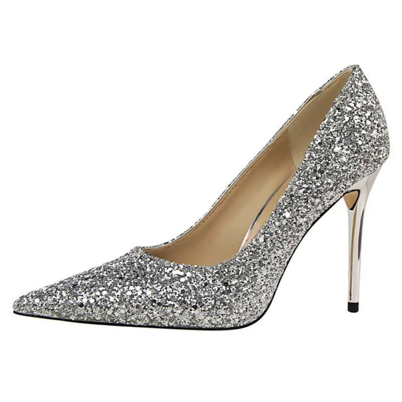 Women's rhinestone wedding high heels closed pointed toe stiletto heels