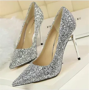 Women's rhinestone wedding high heels closed pointed toe stiletto heels