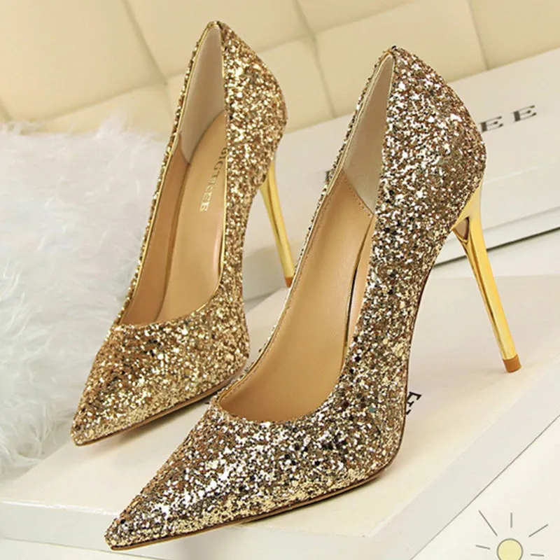 Women's rhinestone wedding high heels closed pointed toe stiletto heels