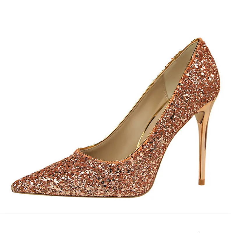 Women's rhinestone wedding high heels closed pointed toe stiletto heels