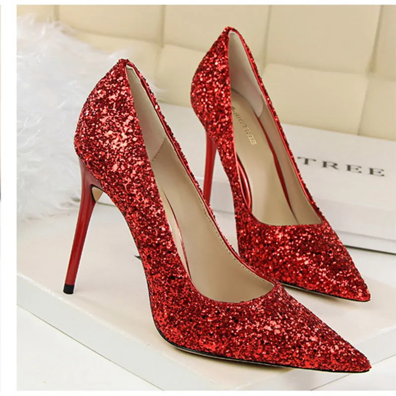 Women's rhinestone wedding high heels closed pointed toe stiletto heels