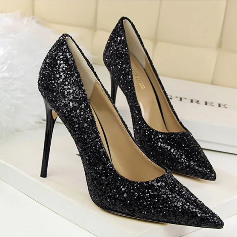 Women's rhinestone wedding high heels closed pointed toe stiletto heels
