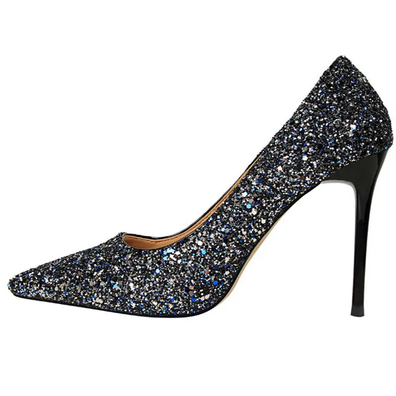 Women's rhinestone wedding high heels closed pointed toe stiletto heels