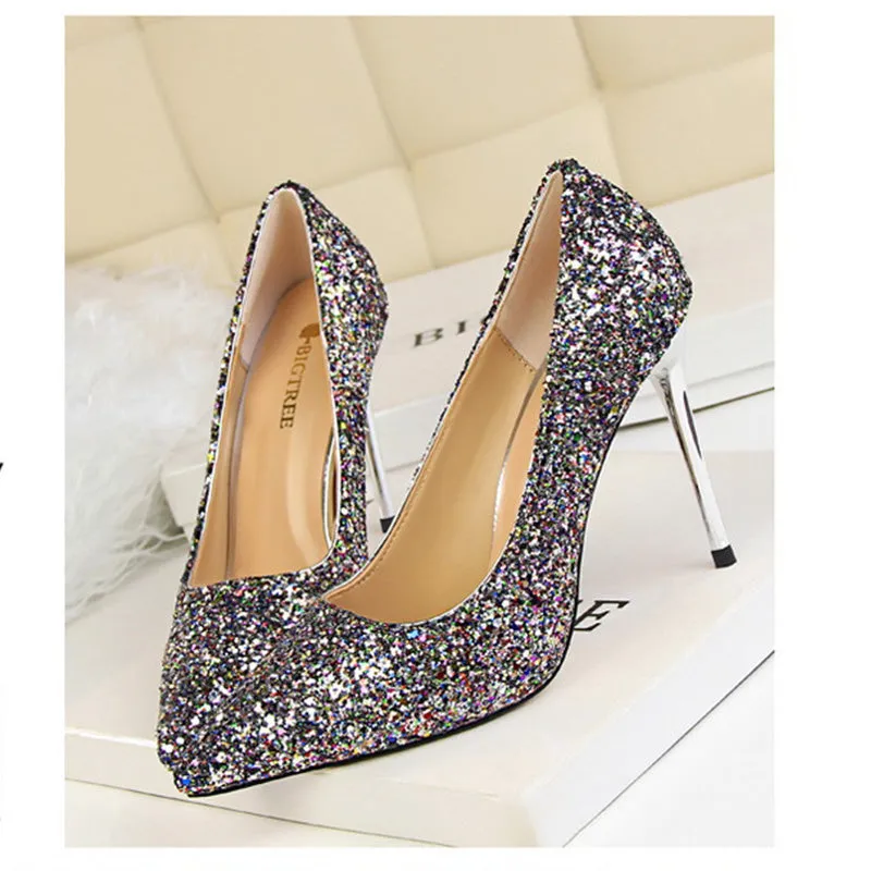 Women's rhinestone wedding high heels closed pointed toe stiletto heels