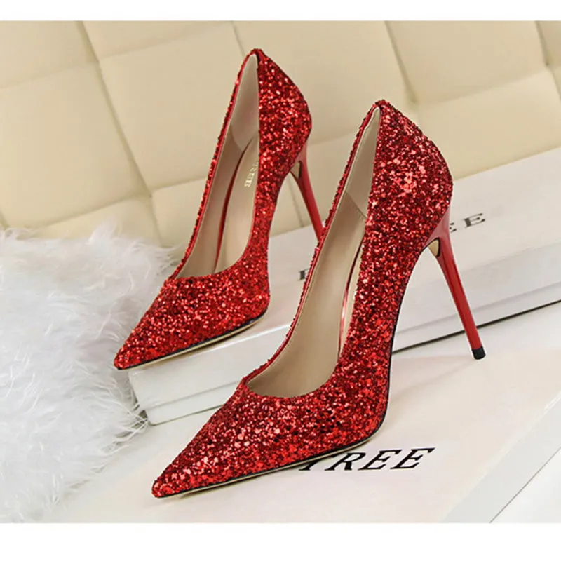 Women's rhinestone wedding high heels closed pointed toe stiletto heels