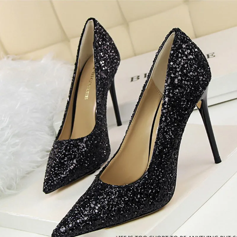 Women's rhinestone wedding high heels closed pointed toe stiletto heels