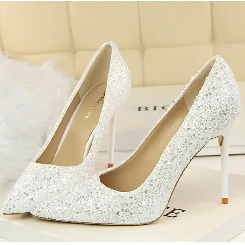 Women's rhinestone wedding high heels closed pointed toe stiletto heels