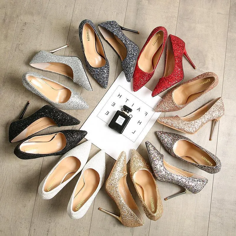 Women's rhinestone wedding high heels closed pointed toe stiletto heels