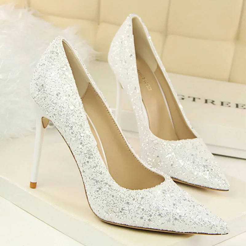 Women's rhinestone wedding high heels closed pointed toe stiletto heels