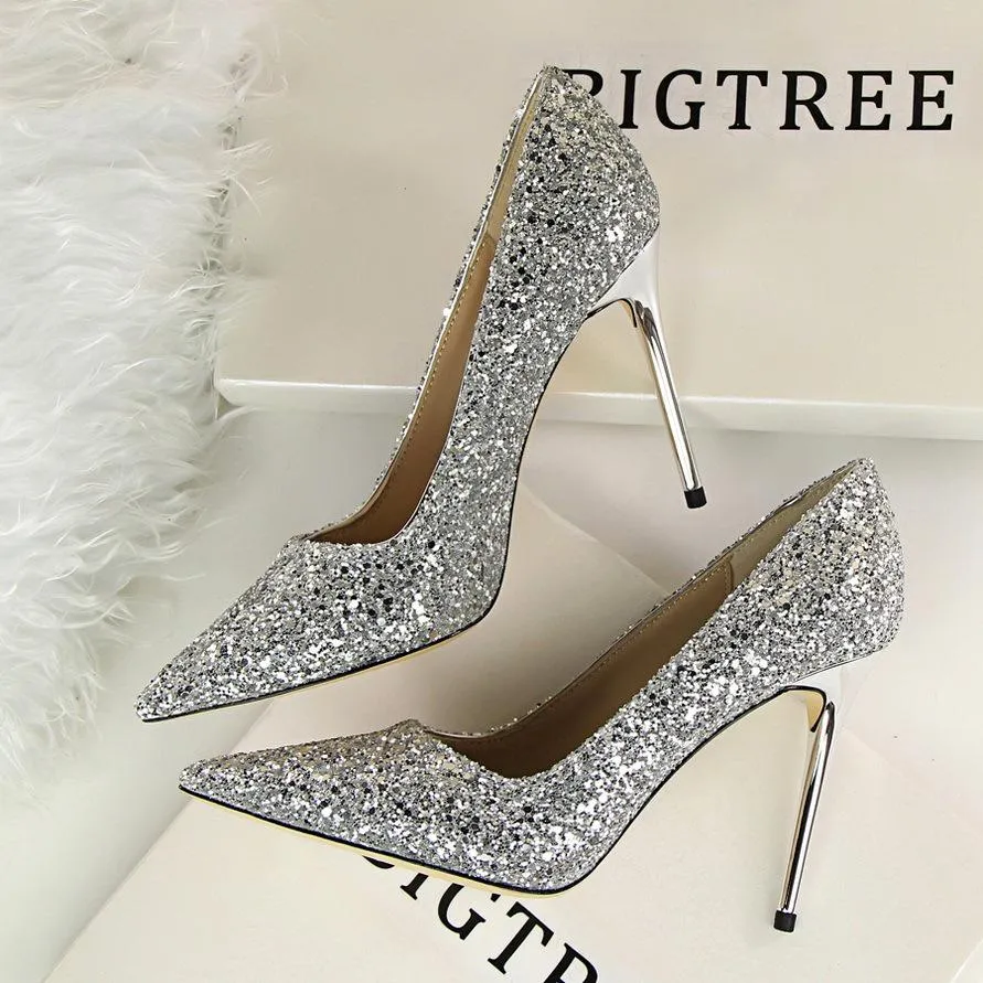 Women's rhinestone wedding high heels closed pointed toe stiletto heels