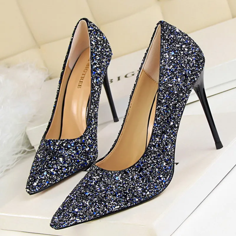 Women's rhinestone wedding high heels closed pointed toe stiletto heels