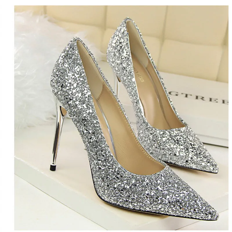 Women's rhinestone wedding high heels closed pointed toe stiletto heels