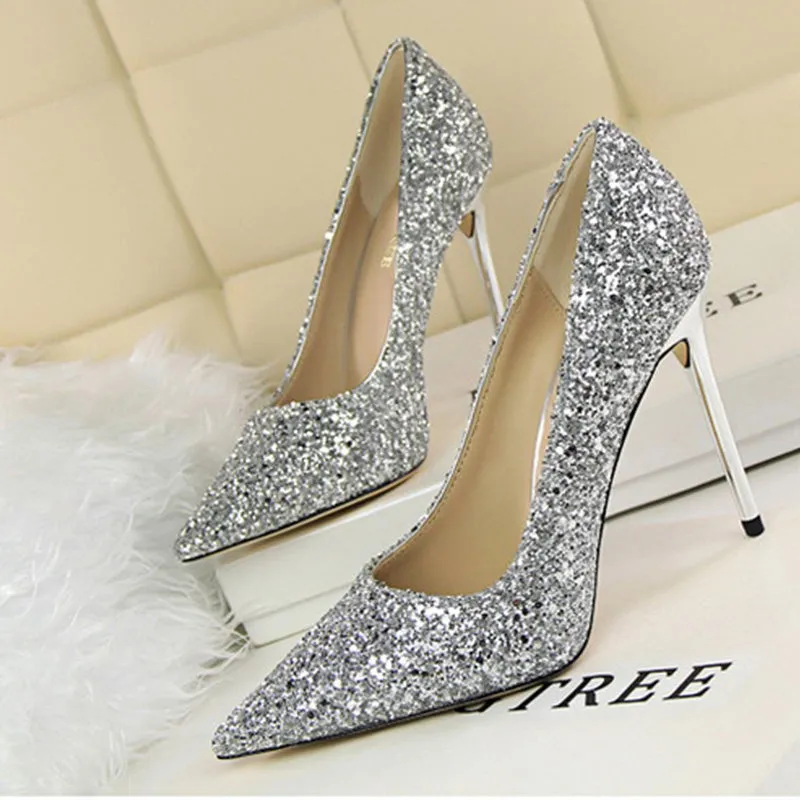 Women's rhinestone wedding high heels closed pointed toe stiletto heels