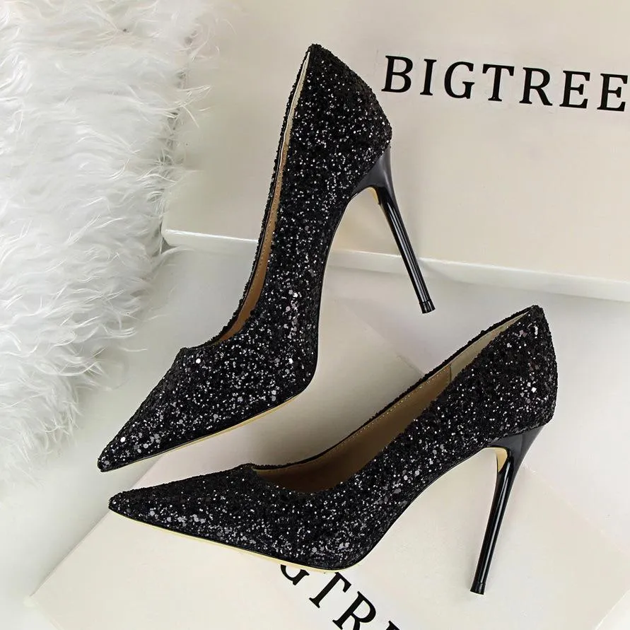 Women's rhinestone wedding high heels closed pointed toe stiletto heels