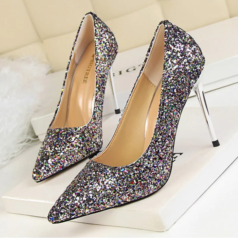 Women's rhinestone wedding high heels closed pointed toe stiletto heels